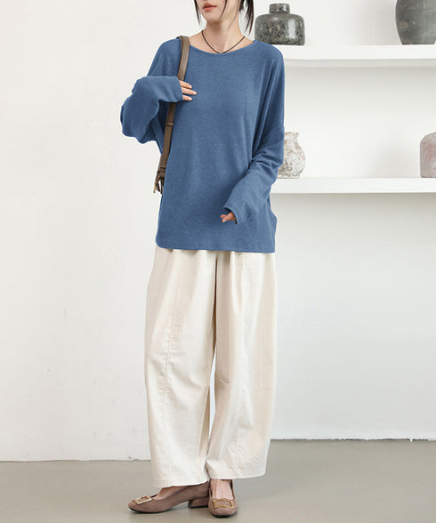 ドルマンスリーブロンTゆったりカットソー レディース オーバーサイズロングTシャツ 落ち感秋服 大人可愛いプルオーバー クルーネックトップス長袖 抜け感体型カバー 2SHENSHI-002